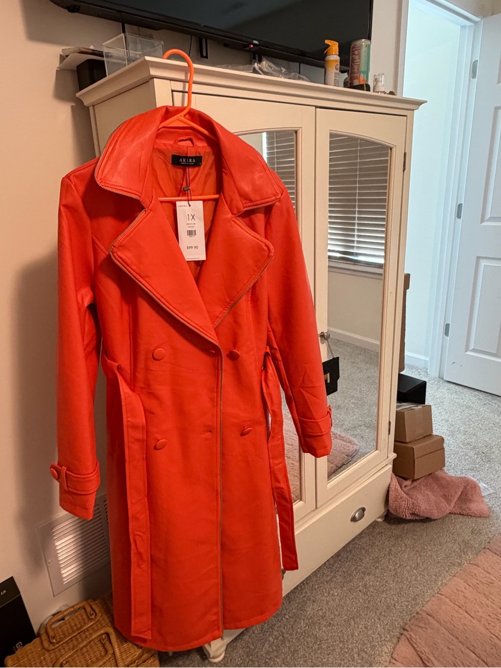 AKIRA Bold Orange Double-Breasted Trench Coat